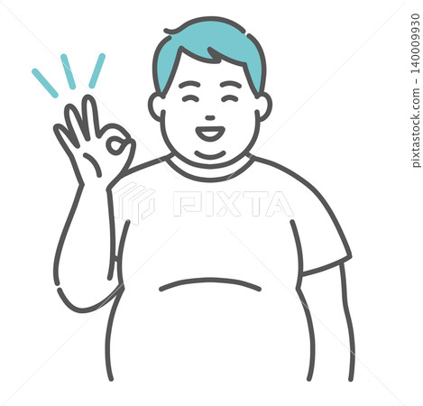 一幅插圖,描繪了一個體型偏胖(圓潤)的男人做出“OK”手勢。 一幅插圖,描繪了一個體型偏胖(圓潤)的男人做出“OK”手勢。 140009930