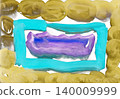 Abstract Watercolor Painting Rectangular Pool Surrounded by Golden Shapes, Artistic Design 140009999