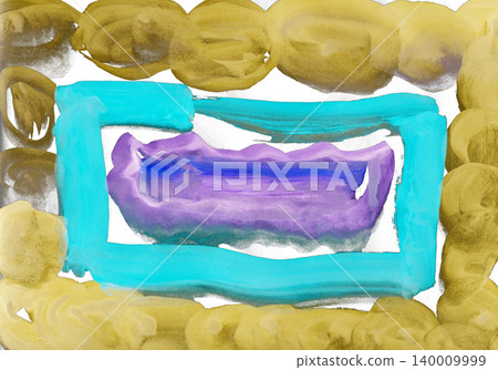 Abstract Watercolor Painting Rectangular Pool Surrounded by Golden Shapes, Artistic Design Abstract Watercolor Painting Rectangular Pool Surrounded by Golden Shapes, Artistic Design 140009999