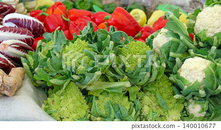 Romanesque and other vegetables on market 140010677