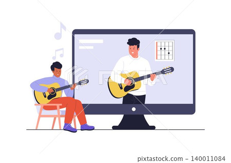 Illustration of Young Man Learning Acoustic Guitar Online Illustration of Young Man Learning Acoustic Guitar Online 140011084