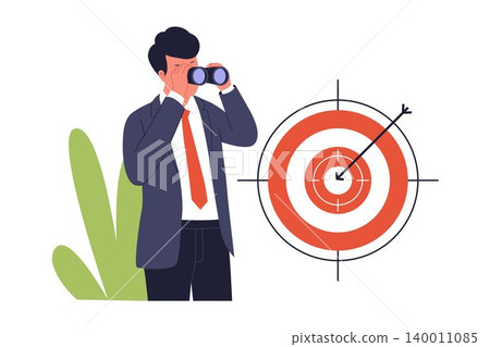 Illustration of Businessman Using Binoculars for Result Focus Illustration of Businessman Using Binoculars for Result Focus 140011085
