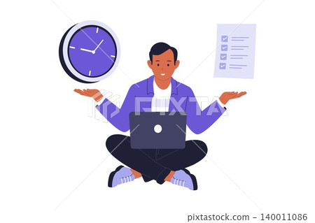 Illustration of Man Practicing Self Discipline and Mindful Work Illustration of Man Practicing Self Discipline and Mindful Work 140011086