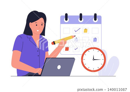 Illustration of Businesswoman Organizing Tasks on Calendar Illustration of Businesswoman Organizing Tasks on Calendar 140011087