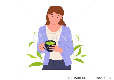 Illustration of Healthy Woman Drinking Green Matcha Tea Illustration of Healthy Woman Drinking Green Matcha Tea 140011089