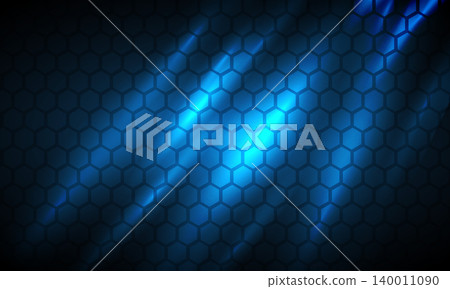 Dark blue technology hexagonal vector background. Abstract blue bright energy flashes in dark hexagon technology, modern, futuristic vector illustration. Blue honeycomb texture grid Dark blue technology hexagonal vector background. Abstract blue bright energy flashes in dark hexagon technology, modern, futuristic vector illustration. Blue honeycomb texture grid 140011090