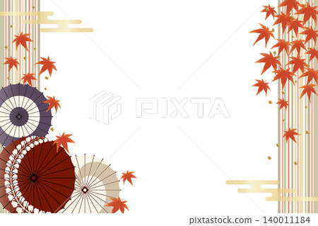 Autumn-themed frame material featuring autumn leaves and a Japanese umbrella. Autumn-themed frame material featuring autumn leaves and a Japanese umbrella. 140011184