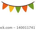 Bright triangular flags in orange, yellow, green. 140011741