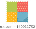 Vibrant patchwork squares with polka dots for design inspiration. 140011752