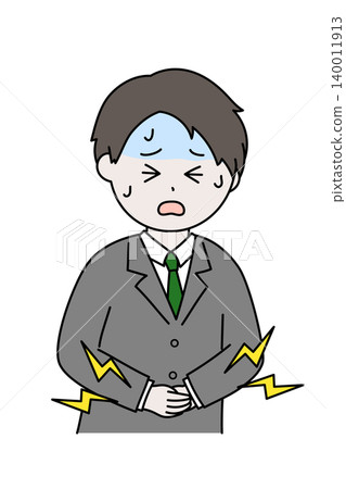 A simple and minimalist illustration of a businessman with a stomach ache. A simple and minimalist illustration of a businessman with a stomach ache. 140011913
