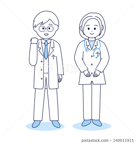 Cute full-body illustrations of male and female doctors Cute full-body illustrations of male and female doctors 140011915