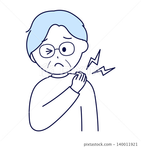 A cute illustration of an elderly man experiencing shoulder pain. A cute illustration of an elderly man experiencing shoulder pain. 140011921