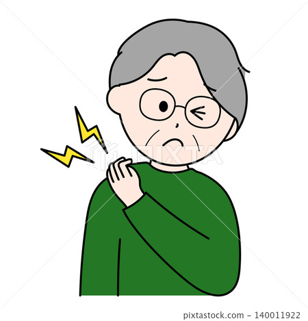 An illustration of a Japanese grandfather suffering from stiff shoulders. An illustration of a Japanese grandfather suffering from stiff shoulders. 140011922