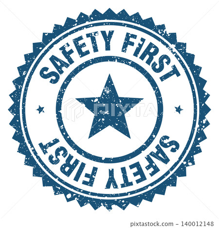 safety first blue grunge round stamp. safety first stamp 140012148