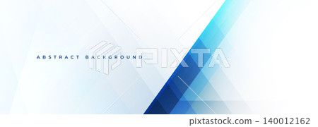 White modern abstract wide banner with blue line and geometric shapes. White and blue abstract background. White modern abstract wide banner with blue line and geometric shapes. White and blue abstract background. 140012162