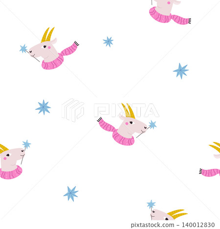 New year seamless pattern with cute goat portraits New year seamless pattern with cute goat portraits 140012830