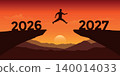 man jumping over a cliff from 2026 to 2027 vector illustration 140014033