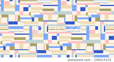 Modern abstract geometric rectangle and square shapes pastel colors seamless pattern design. Retro style mid-century mosaic blocks Modern abstract geometric rectangle and square shapes pastel colors seamless pattern design. Retro style mid-century mosaic blocks 140014335