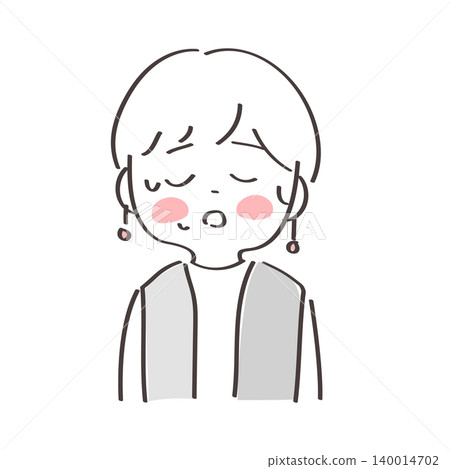 一幅可愛的手繪插圖，描繪了一位臉頰泛紅的女子。 140014702