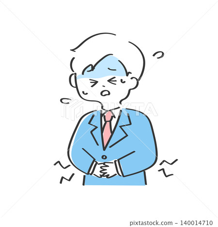 A cute hand-drawn illustration of a man suffering from a stomach ache. A cute hand-drawn illustration of a man suffering from a stomach ache. 140014710