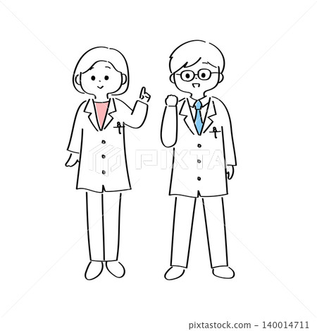A set of cute and whimsical illustrations of male and female doctors. A set of cute and whimsical illustrations of male and female doctors. 140014711