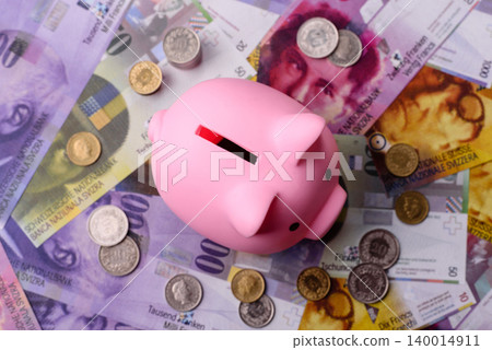 A piggy bank as a concept for storing, accumulating, and saving financial resources. A piggy bank 140014911