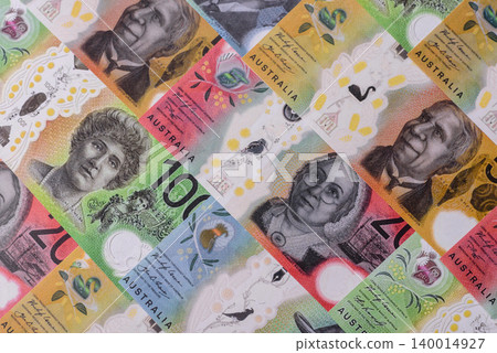 Australia, Australian paper money and coins, cash for financial transactions. Australian dollars Australia, Australian paper money and coins, cash for financial transactions. Australian dollars 140014927
