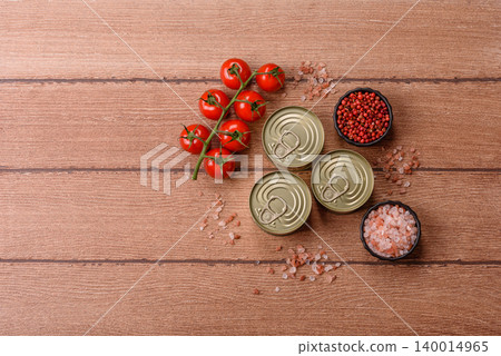 A metal tin can of meat, fish, or dog or cat food. A tin can of food 140014965