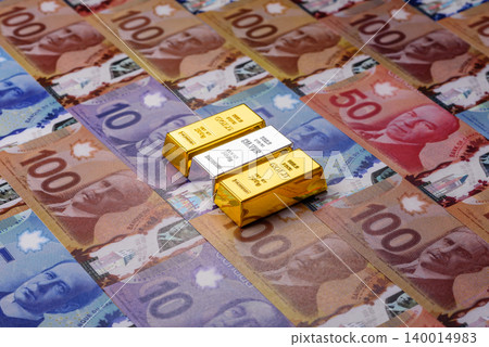 Gold and silver bullion or ingots as metals for bank storage, investments. Gold and silver bars Gold and silver bullion or ingots as metals for bank storage, investments. Gold and silver bars 140014983