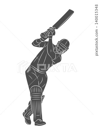 A batsman playing cricket. Silhouette of a cricket batsman A batsman playing cricket. Silhouette of a cricket batsman 140015348