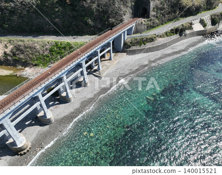 Sōgōgawa Bridge, a reinforced concrete bridge along the Sea of Japan coast, aerial footage, San'in Main Line Sōgōgawa Bridge, a reinforced concrete bridge along the Sea of Japan coast, aerial footage, San'in Main Line 140015521