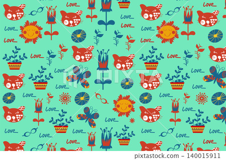 Abstract cats seamless animals nature pattern. Abstract cats seamless animals nature pattern. 140015911