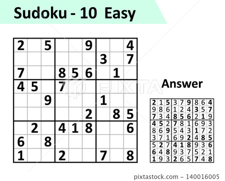 Sudoku game with answers. Simple vector design set Sudoku. Blank template. Complexity of the task is easy. Sudoku game with answers. Simple vector design set Sudoku. Blank template. Complexity of the task is easy. 140016005