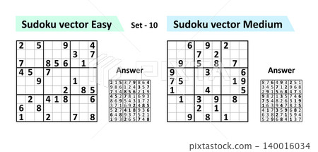 Sudoku game with answers. Simple vector design set Sudoku. Blank template. Complexity of the task is medium Sudoku game with answers. Simple vector design set Sudoku. Blank template. Complexity of the task is medium 140016034
