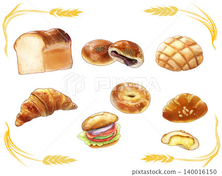 [Illustration Material] Multiple illustrations of warm and inviting bread 140016150