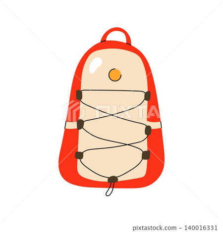 Red and orange tourist backpack vector flat illustration isolated on white background Red and orange tourist backpack vector flat illustration isolated on white background 140016331