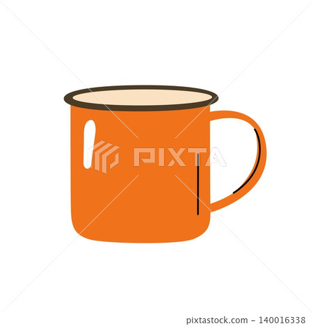 Orange metallic camping mug vector flat illustration isolated on white background Orange metallic camping mug vector flat illustration isolated on white background 140016338