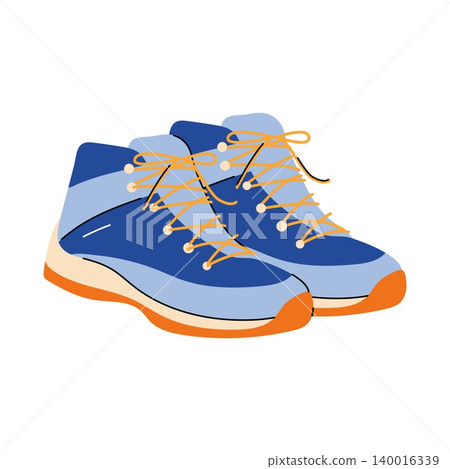 Blue hiking boots for trekking vector flat illustration isolated on white background Blue hiking boots for trekking vector flat illustration isolated on white background 140016339