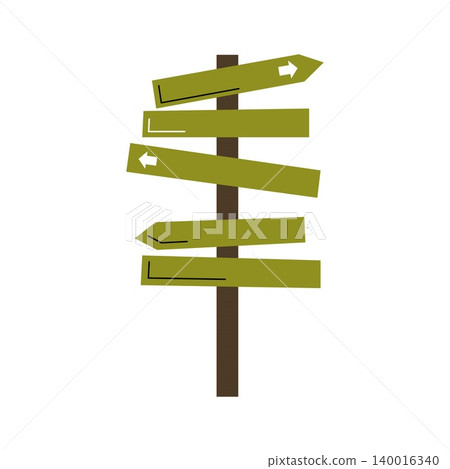 Wooden direction signpost arrow vector flat illustration isolated on white background Wooden direction signpost arrow vector flat illustration isolated on white background 140016340