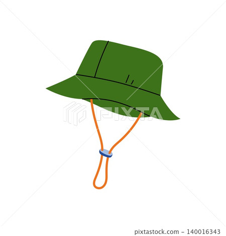 Green tourist bucket hat with string vector flat illustration isolated on white background Green tourist bucket hat with string vector flat illustration isolated on white background 140016343