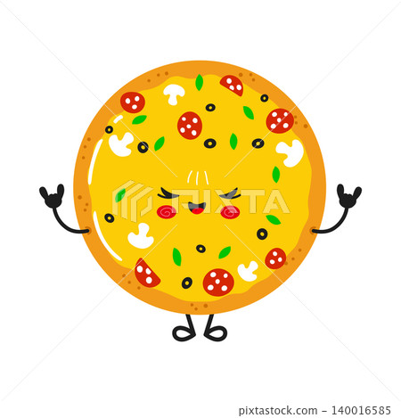 Cute pizza character making rock gesture Cute pizza character making rock gesture 140016585