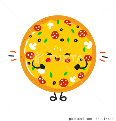 Laughing pizza character with happy face Laughing pizza character with happy face 140016588