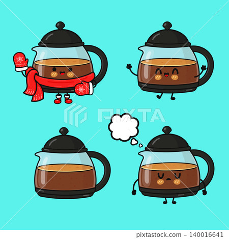 Cute coffee pot character experiencing different emotions Cute coffee pot character experiencing different emotions 140016641