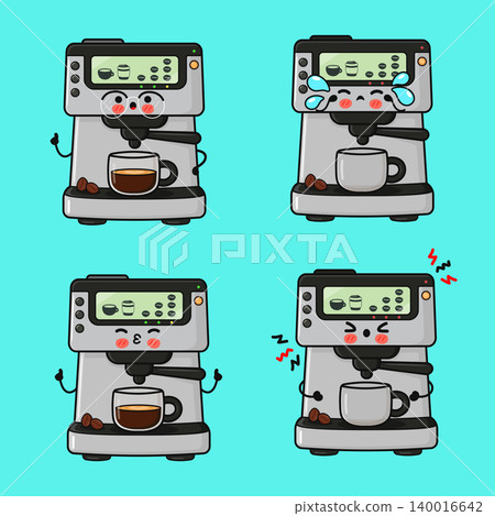 Kawaii coffee machine characters expressing different emotions Kawaii coffee machine characters expressing different emotions 140016642