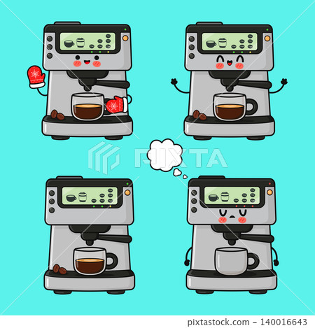 Kawaii coffee machine characters expressing different emotions Kawaii coffee machine characters expressing different emotions 140016643