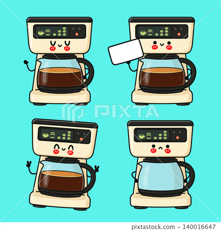 Cute cartoon coffee maker characters set expressing emotions Cute cartoon coffee maker characters set expressing emotions 140016647