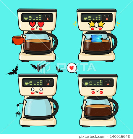 Coffee machine characters expressing various emotions set Coffee machine characters expressing various emotions set 140016648