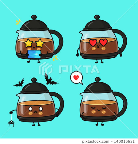 Cute coffee pot characters with different emotions Cute coffee pot characters with different emotions 140016651