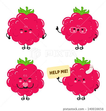 Cute raspberry characters expressing different emotions and concepts Cute raspberry characters expressing different emotions and concepts 140016658