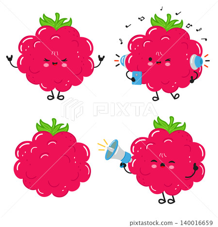 Cute raspberry fruit cartoon character set Cute raspberry fruit cartoon character set 140016659
